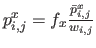 $ p_{i,j}^x = f_x\frac{\bar{p}_{i,j}^x}{w_{i,j}}$