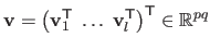 $ \mathbf{v} = \left( \mathbf{v}_1^\mathsf{T}\; \ldots \; \mathbf{v}_l^\mathsf{T}\right)^\mathsf{T}\in \mathbb{R}^{pq}$