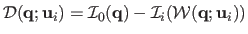 $ \mathcal{D}(\mathbf{q} ; \mathbf{u}_i) = \mathcal{I}_0(\mathbf{q}) - \mathcal{I}_i(\mathcal{W}(\mathbf{q};\mathbf{u}_i))$