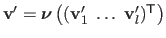 $ \mathbf{v}' = \boldsymbol{\nu}\left( (\mathbf{v}'_1 \; \ldots \; \mathbf{v}'_l)^\mathsf{T}\right)$