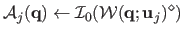 $\displaystyle \mathcal{A}_j(\mathbf{q}) \leftarrow \mathcal{I}_0(\mathcal{W}(\mathbf{q} ; \mathbf{u}_j)^\diamond)$