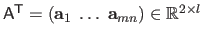 $ \mathsf{A}^\mathsf{T}= \left( \mathbf{a}_1 \; \ldots \; \mathbf{a}_{mn} \right) \in \mathbb{R}^{2 \times l}$