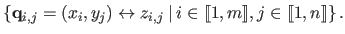 $\displaystyle \left \{ \mathbf{q}_{i,j} = (x_i,y_j) \leftrightarrow z_{i,j} \:\vert\:i \in \llbracket 1,m\rrbracket , j \in \llbracket 1,n\rrbracket \right \}.$